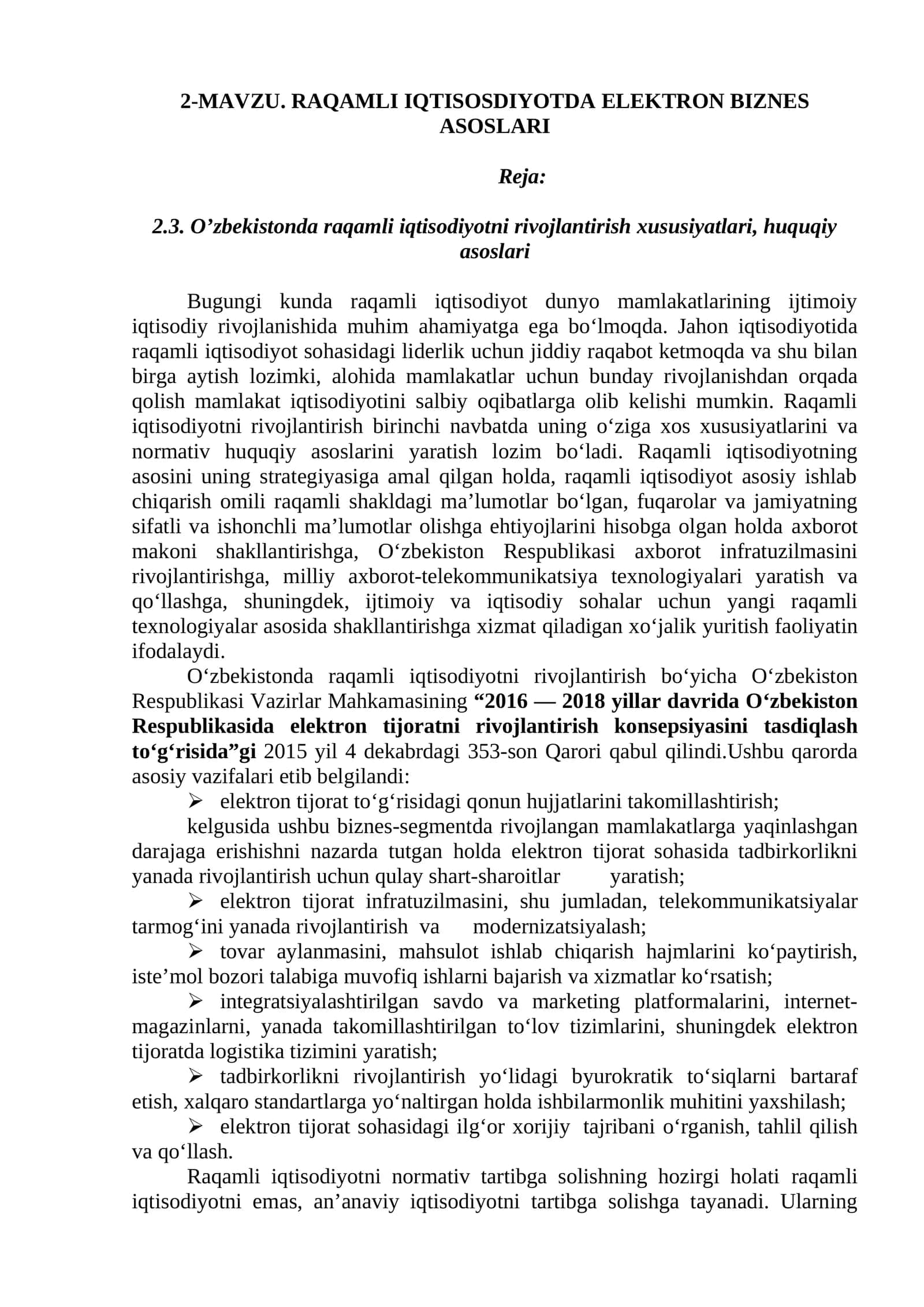 RAQAMLI IQTISOSDIYOTDA ELEKTRON BIZNES ASOSLARI