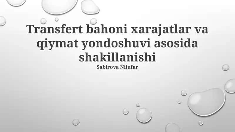 Transfert narxlari va qiymat yondashuvining tahlili