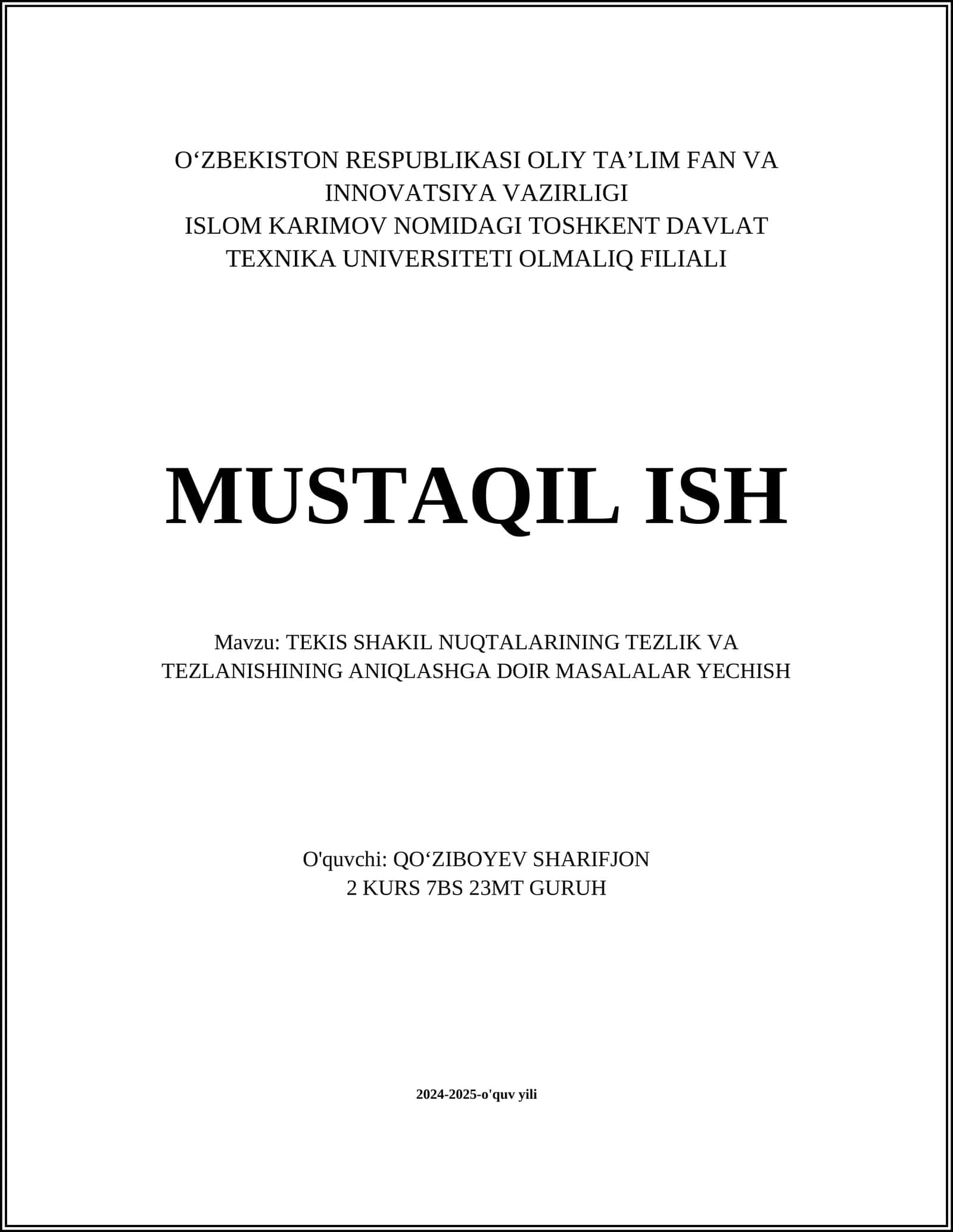 TEKIS SHAKIL NUQTALARINING KINEMATIKASI