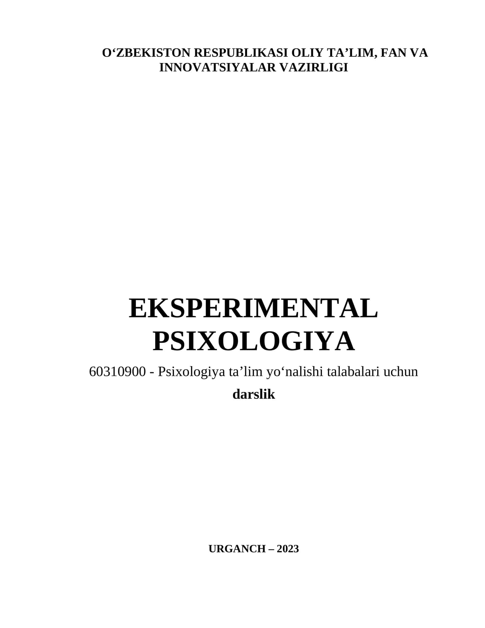 Еkspеrimеntаl psixоlоgiyа darslik