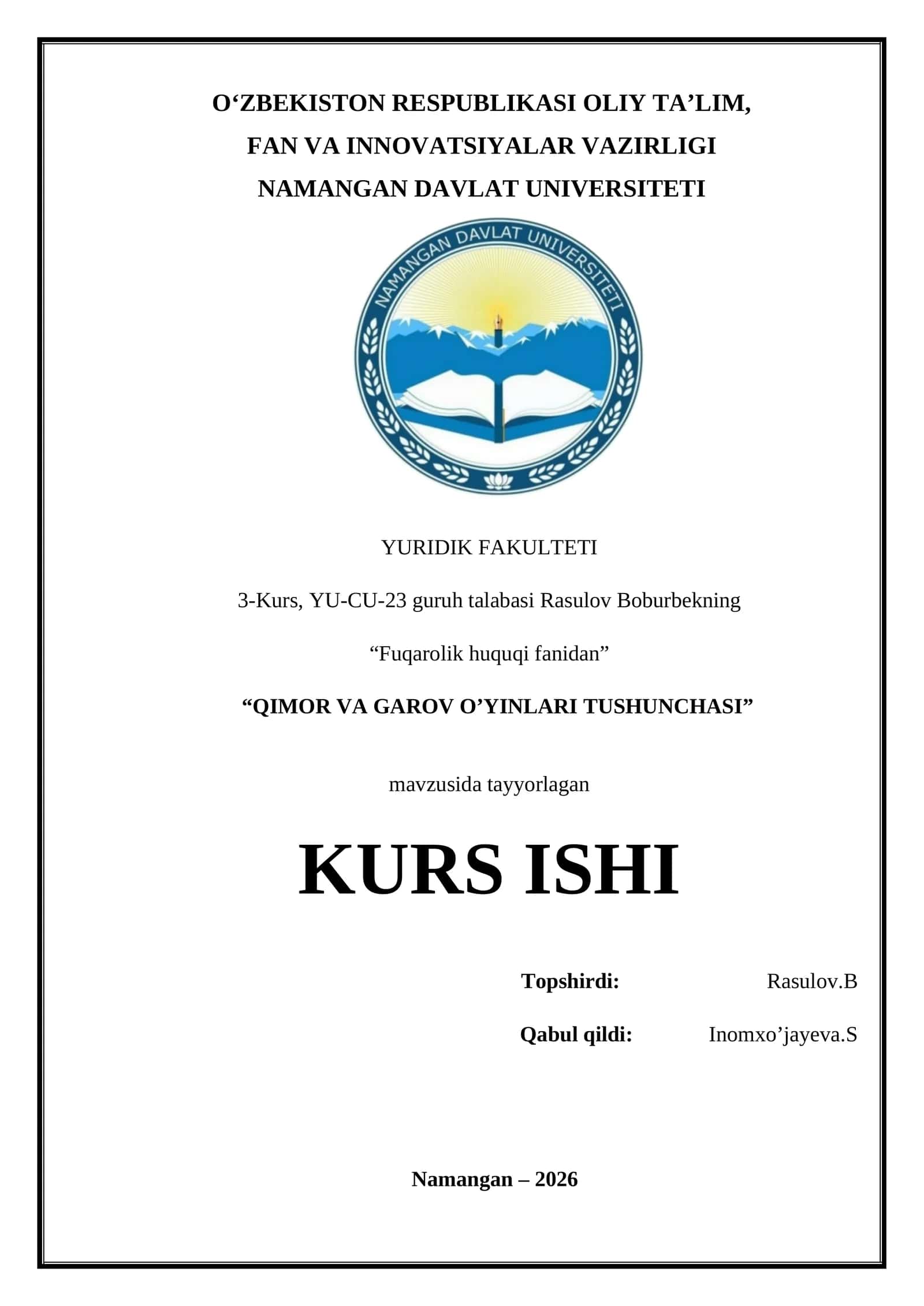 QIMOR VA GAROV O’YINLARI TUSHUNCHASI
