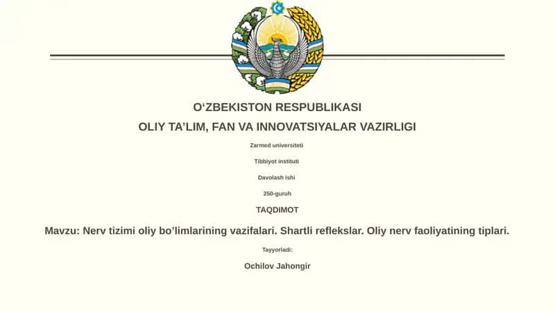 Nerv tizimi oliy bo’limlarining vazifalari