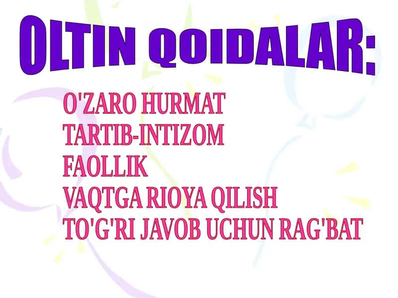 O'zaro Hurmat, Tartib-Intizom, Faollik vaqtga rioya qilish to'g'ri javob uchun Rag'bat