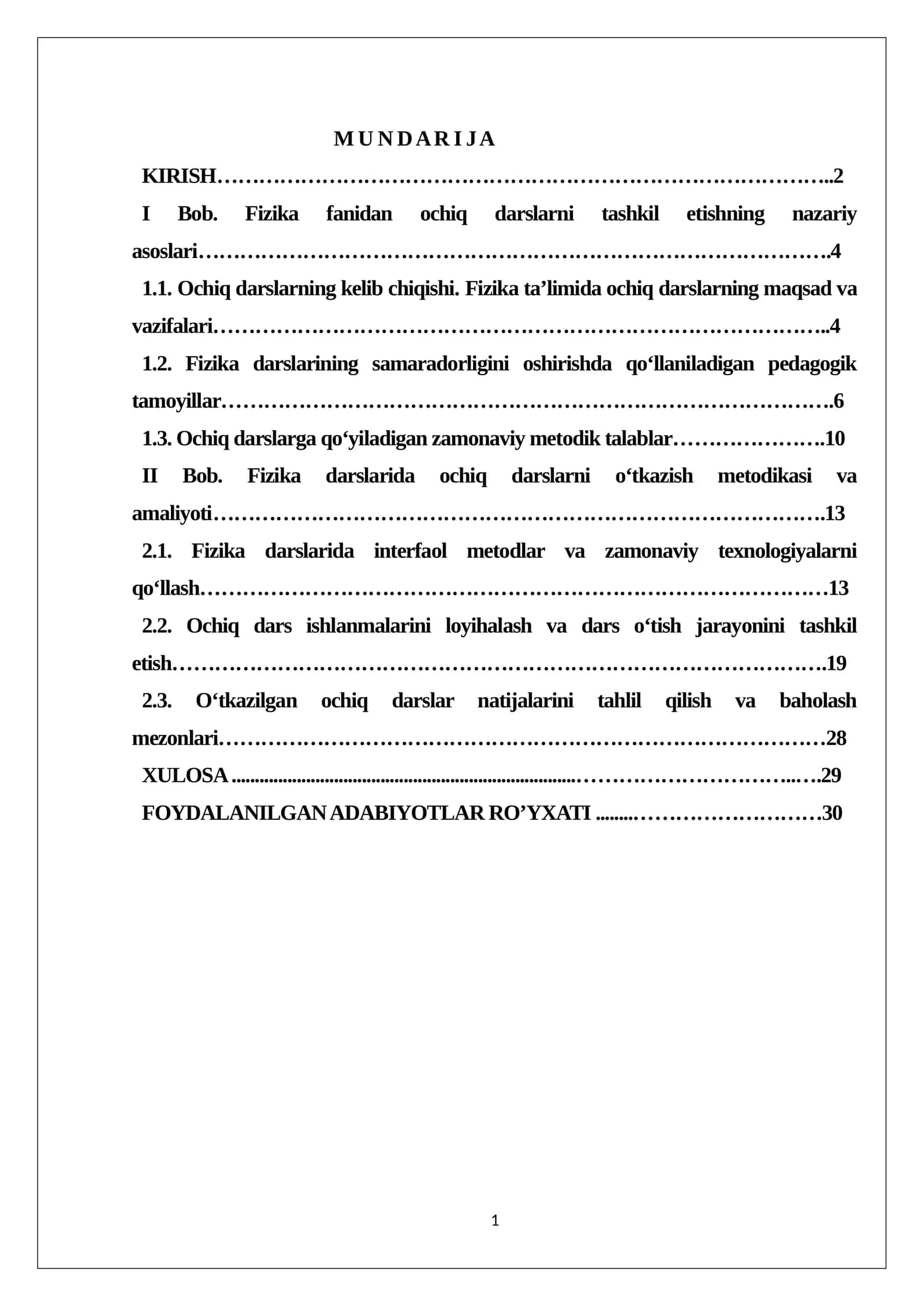 Fizika fanidan ochiq darslarni tashkil etishning nazariy asoslari va amaliyoti