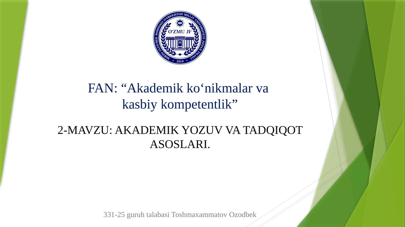 AKADEMIK YOZUV VA TADQIQOT ASOSLARI