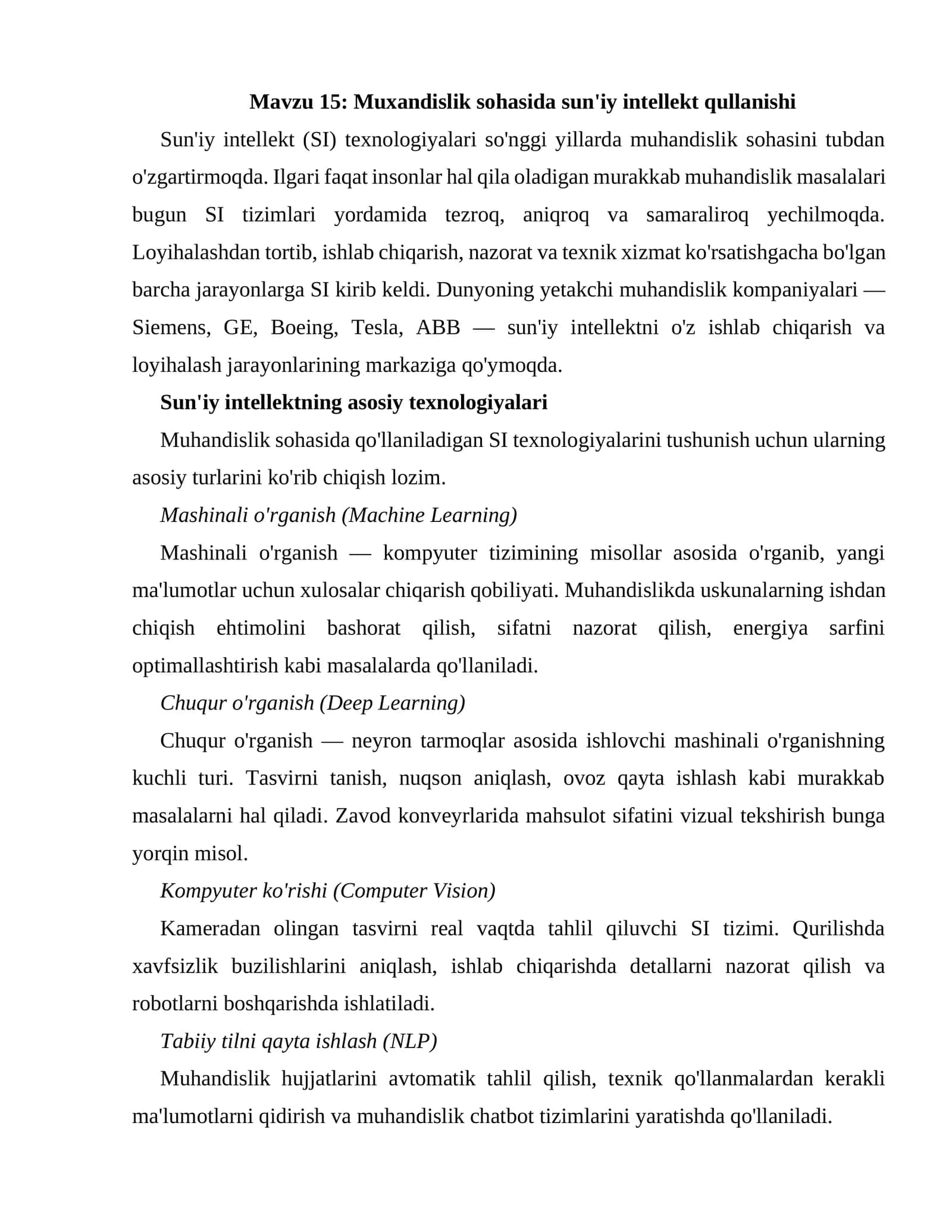 Sun'iy intellektning asosiy texnologiyalari