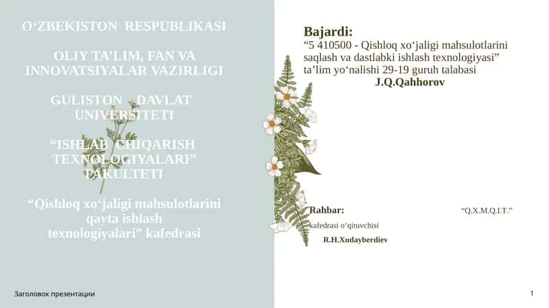 Kanopni saqlash va xom ashyoni qayta ishlash texnologiyasi