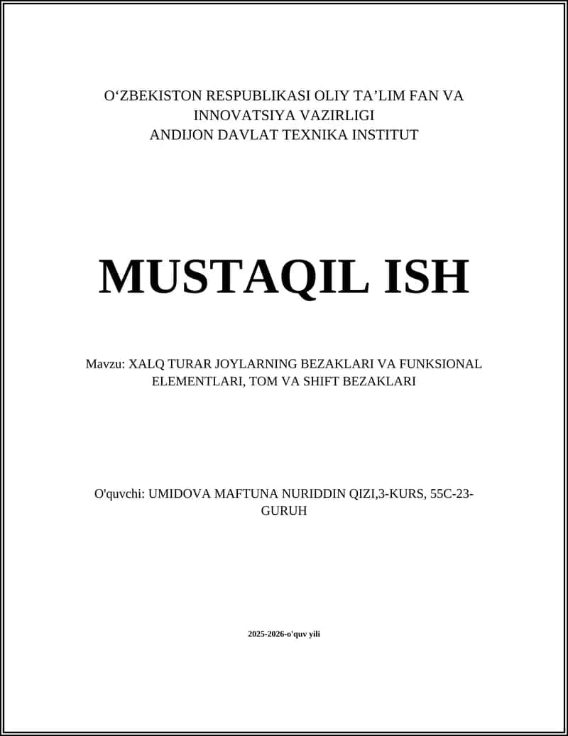 Xalq Turar Joylarining Bezaklari va Funktsional Elementlari