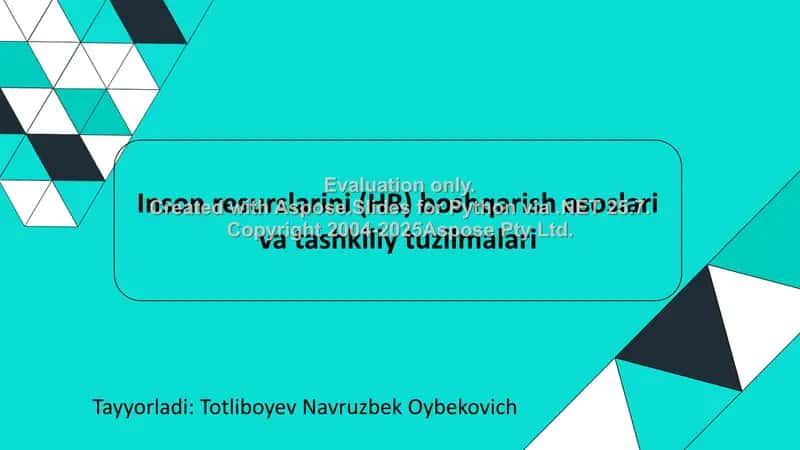 Inson resurslarini (HR) boshqarish asoslari va tashkiliy tuzilmalari
