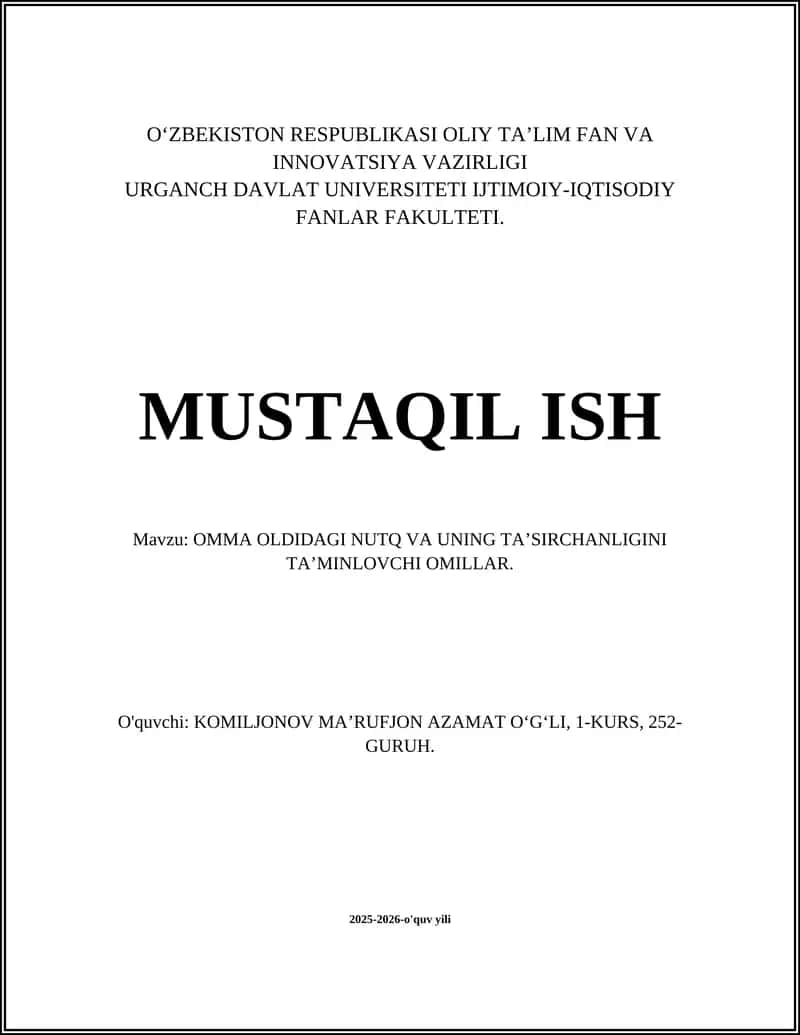 OMMA OLDIDAGI NUTQ VA UNING TAʼSIRCHANLIGINI TAʼMINLOVCHI OMILLAR