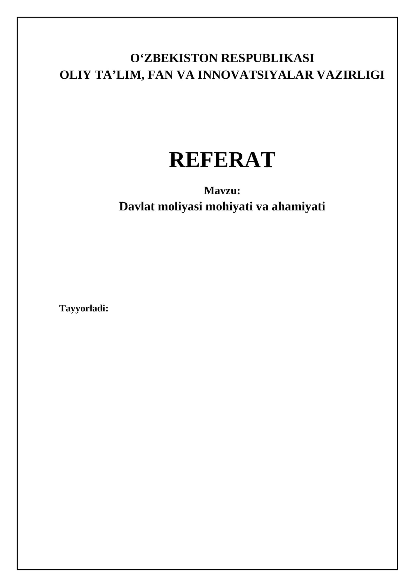 Davlat moliyasi mohiyati va ahamiyati