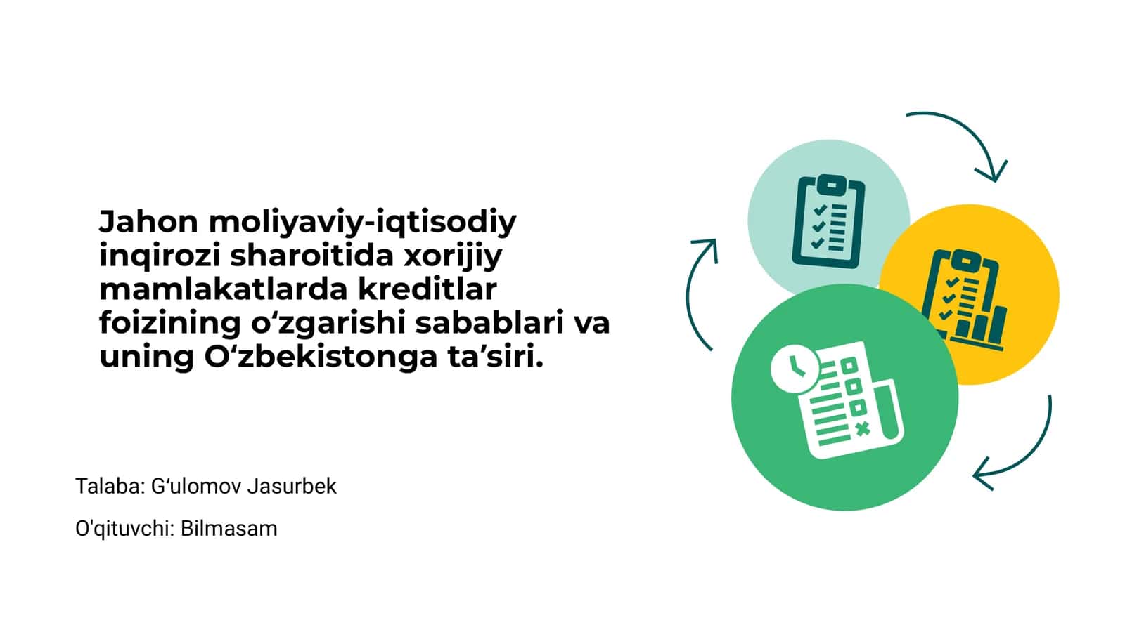 Jahon moliyaviy inqirozi sharoitida xorijiy mamlakatlarda kreditlar foizining oʻzgarishi sabablari va uning Oʻzbekistonga taʼsiri