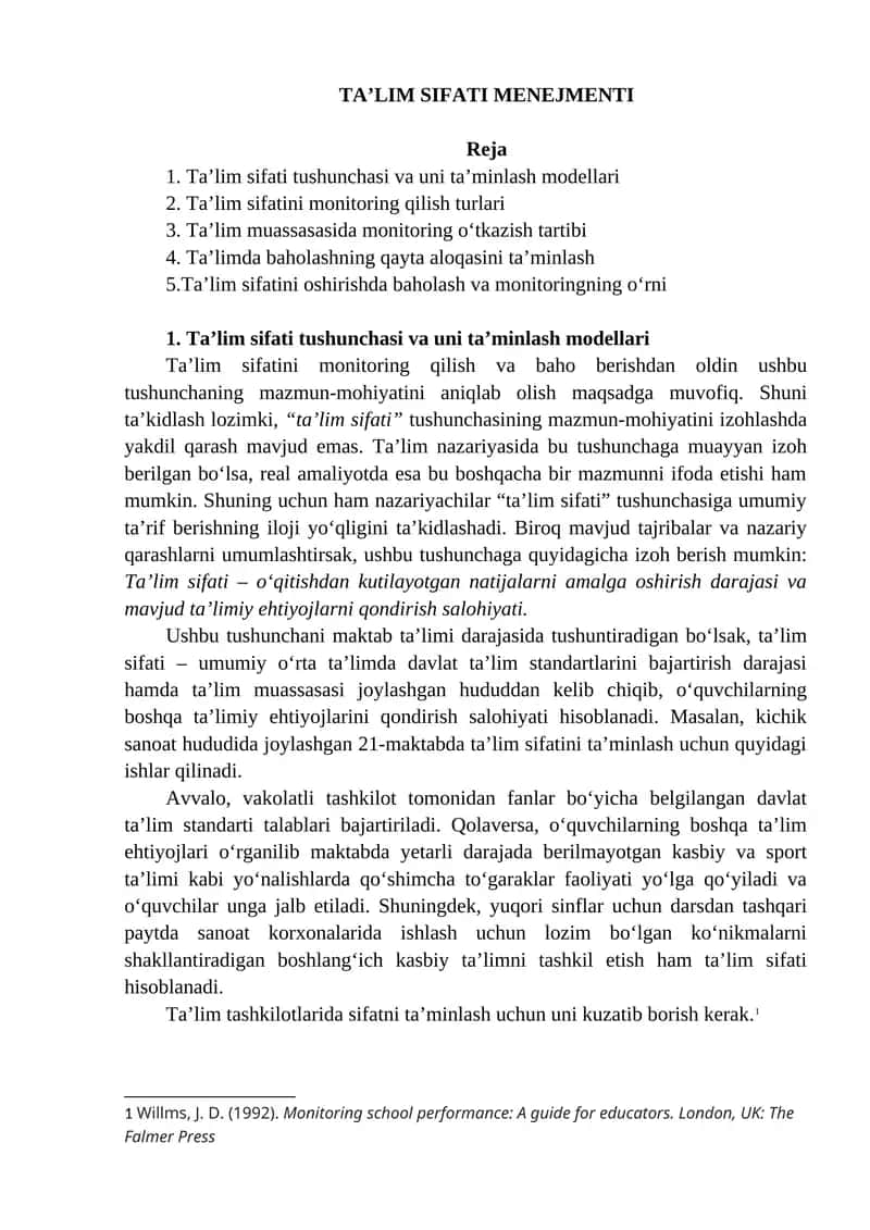 Ta’lim Sifati Menejmenti