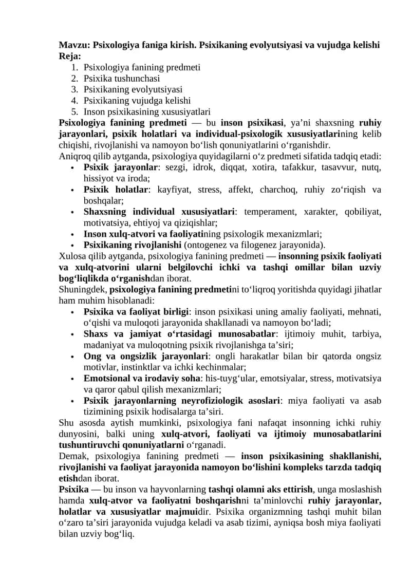 Psixologiya faniga kirish