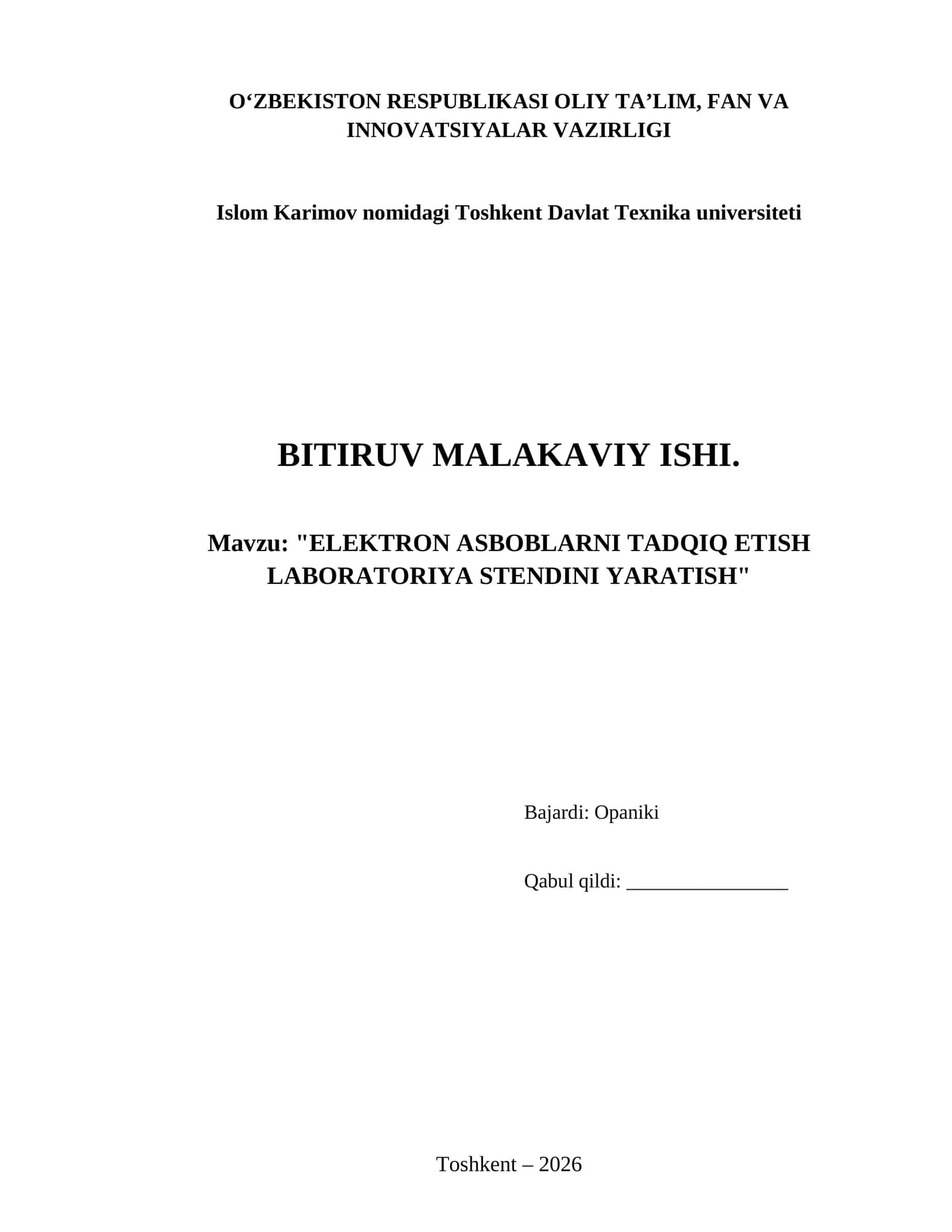 Elektron asboblarni tadqiq etish laboratoriya stendini yaratish