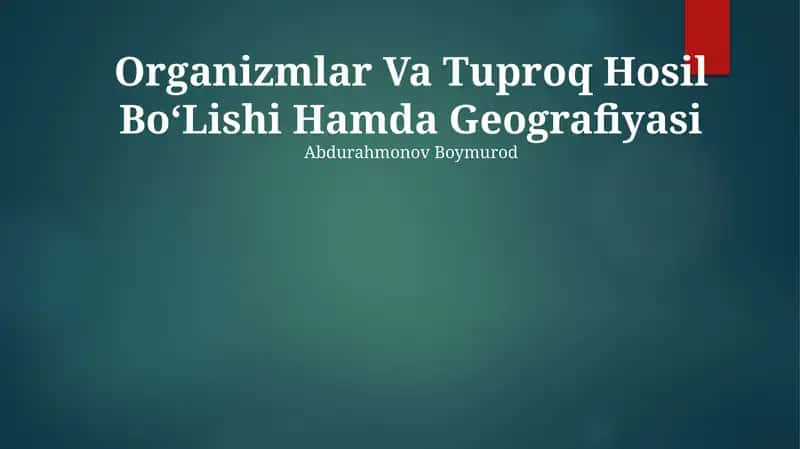 Organizmlar Va Tuproq Hosil BoʻLishi Hamda Geografiyasi