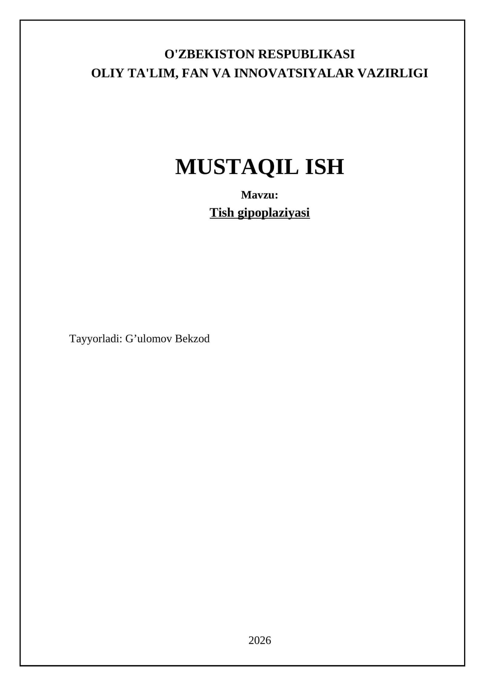 Tish gipoplaziyasi