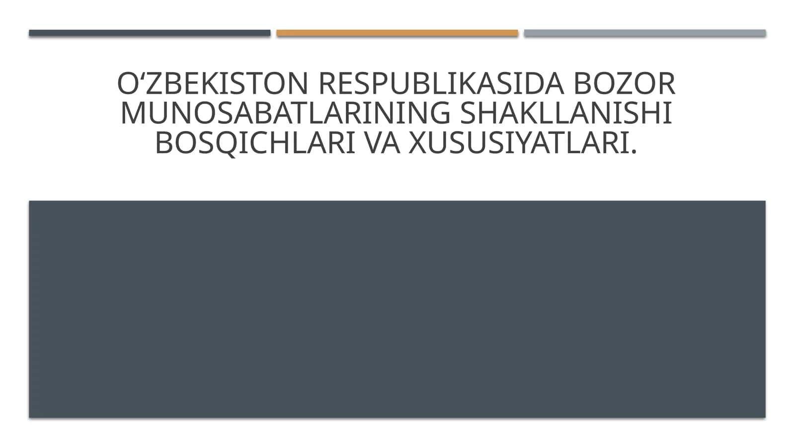 Oʻzbekiston respublikasida bozor munosabatlarining shakllanishi bosqichlari va xususiyatlari.
