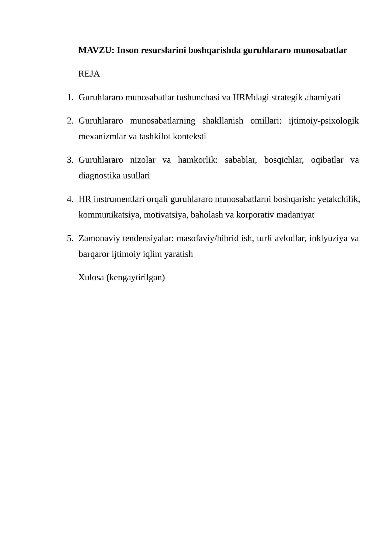 Inson resurslarini boshqarishda guruhlararo munosabatlar