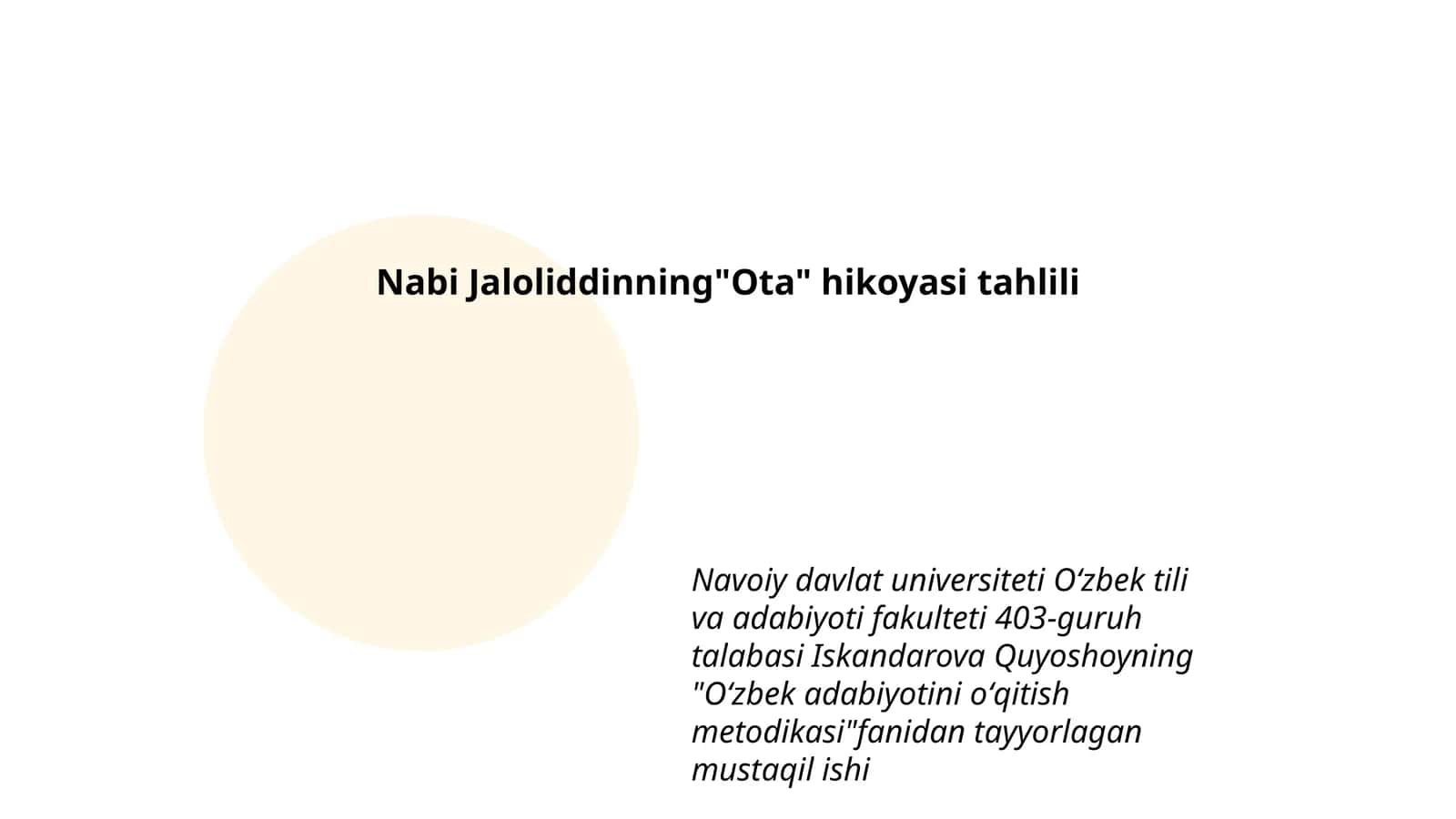 Nabi Jaloliddinning"Ota" hikoyasi tahlili