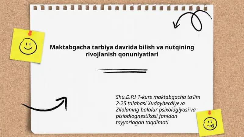 Xudayberdiyeva Zilolaning bolalar psixologiyasi va pisiodiognestikasi taqdimoti