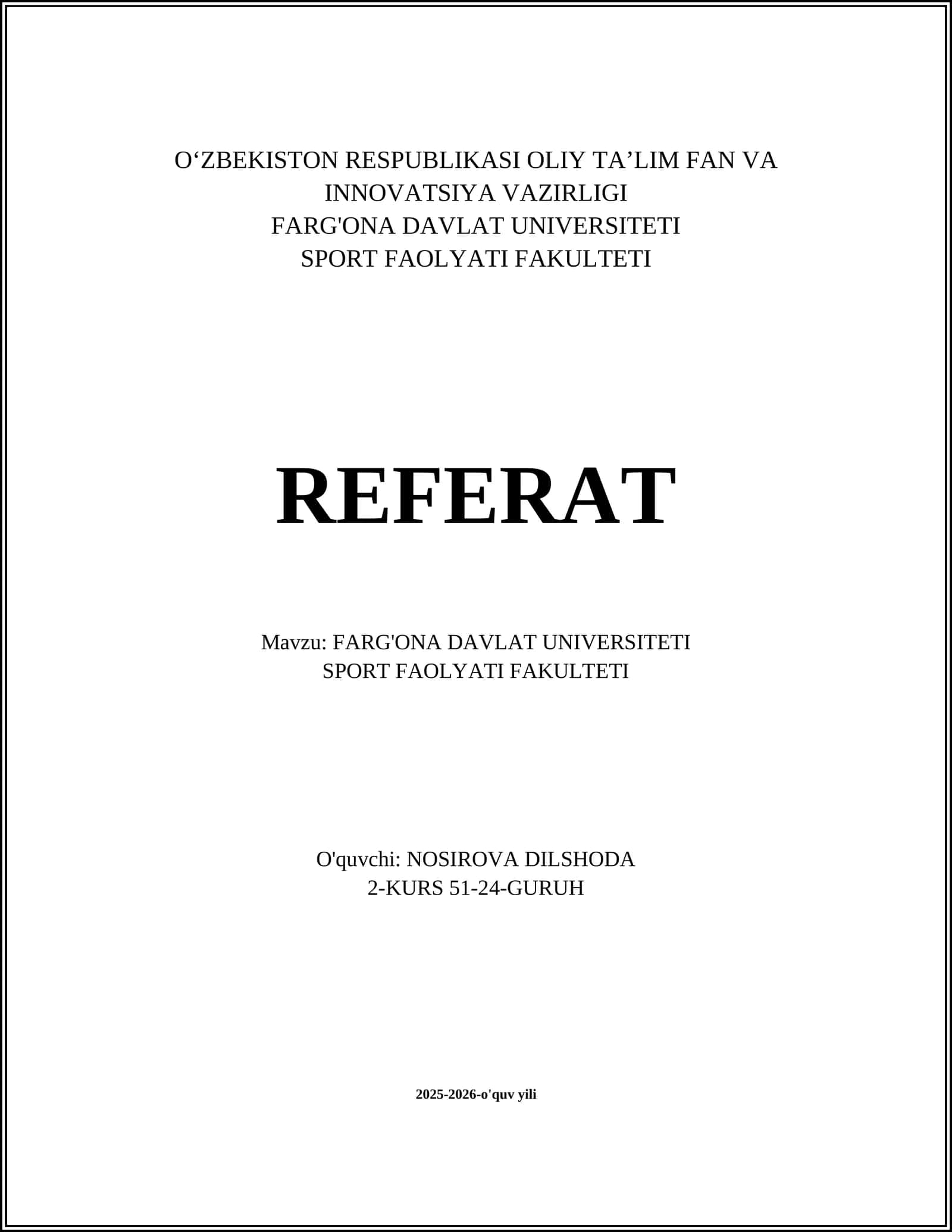 FARG'ONA DAVLAT UNIVERSITETI SPORT FAOLYATI FAKULTETI