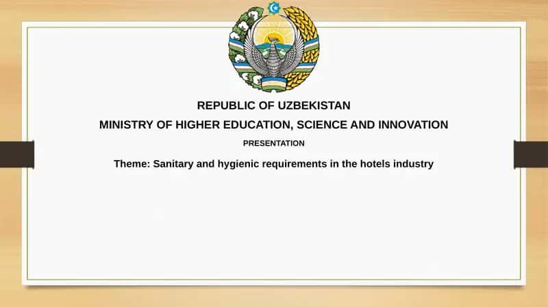 Sanitary and hygienic requirements in the hotels industry