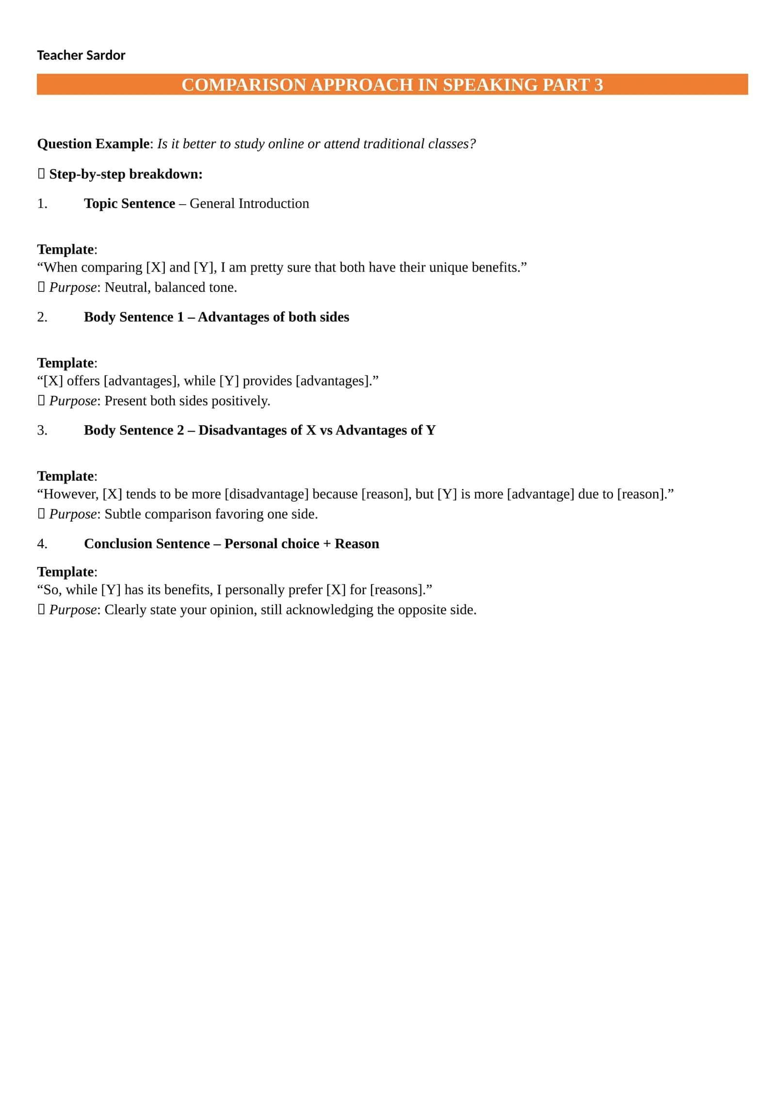 COMPARISON APPROACH IN SPEAKING PART 3