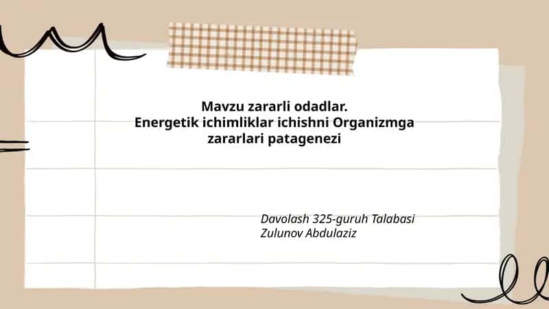 Energetik ichimliklar ichishni Organizmga zararlari patagenezi