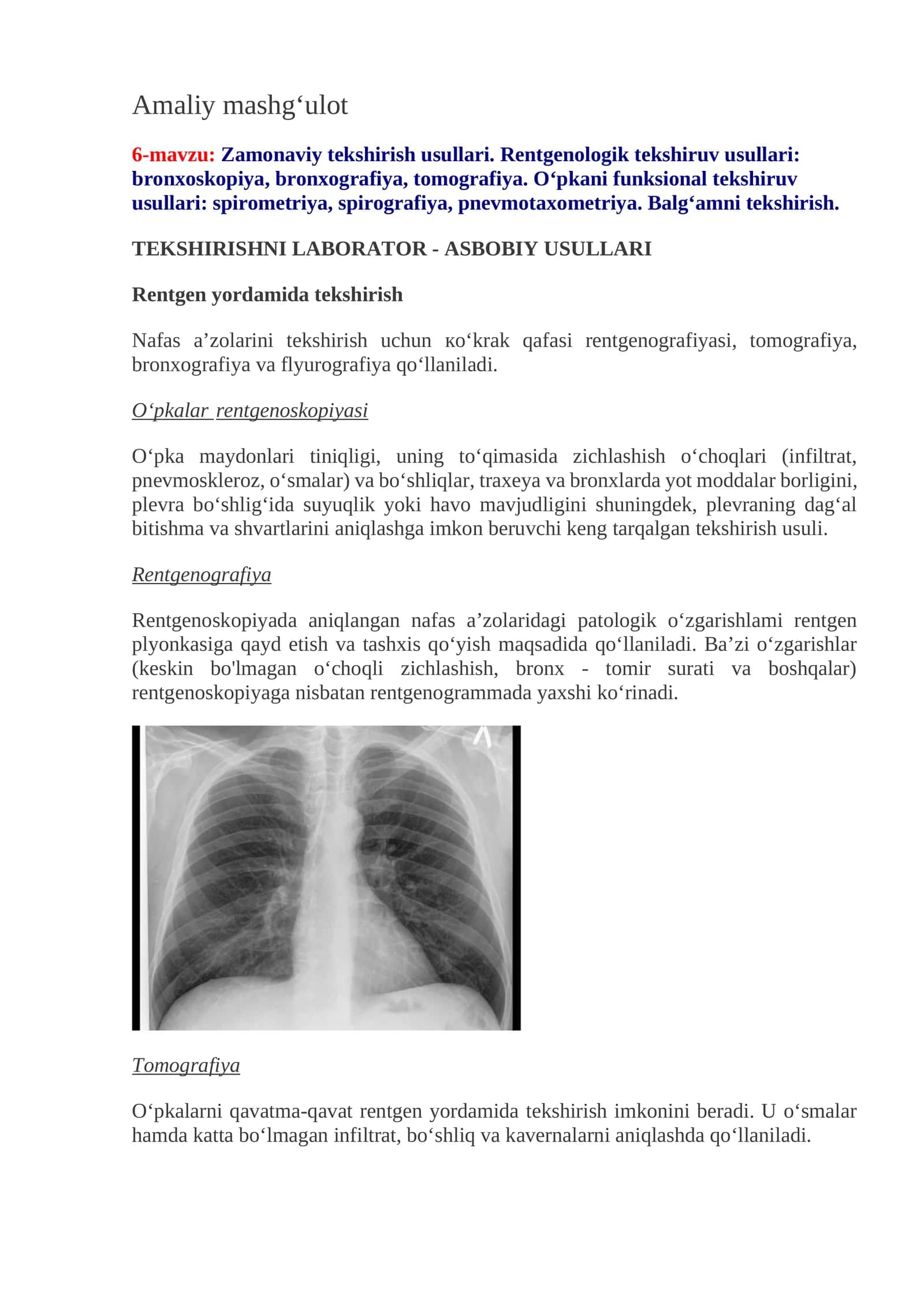 Tekshirishni laborator - Asbobiy usullari