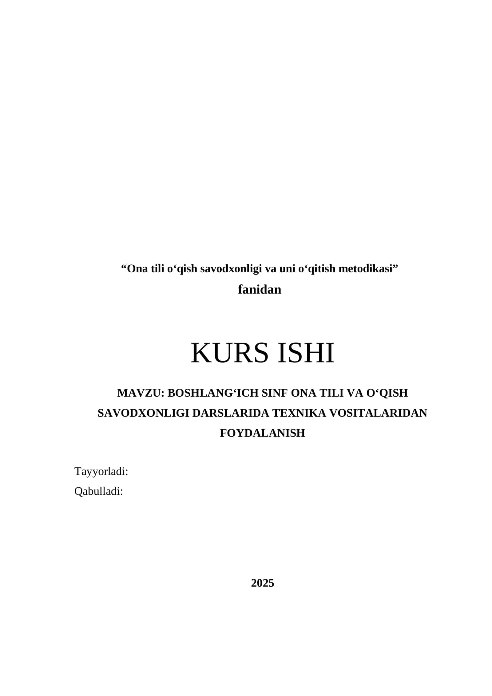 Boshlang‘ich Sinf Ona Tili va O‘qish Savodxonligi
