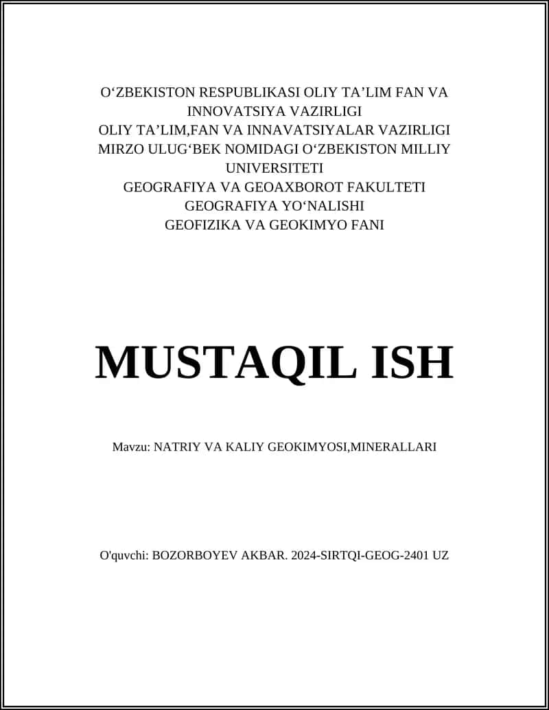 NATRIY VA KALIY GEOKIMYOSI,MINERALLARI