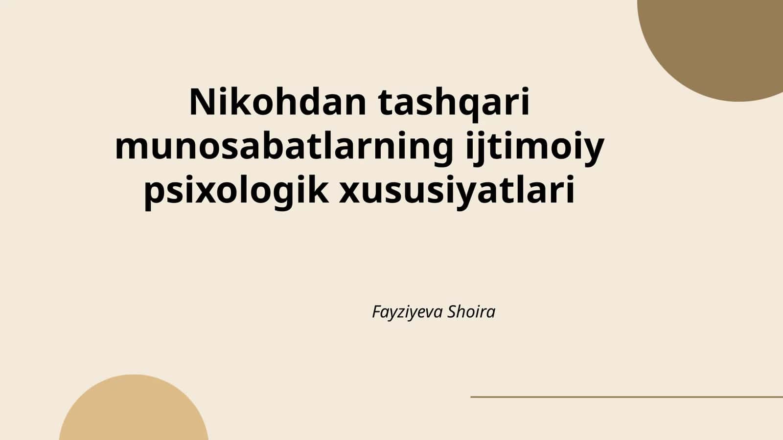 Nikohdan tashqari munosabatlarning ijtimoiy psixologik xususiyatlari