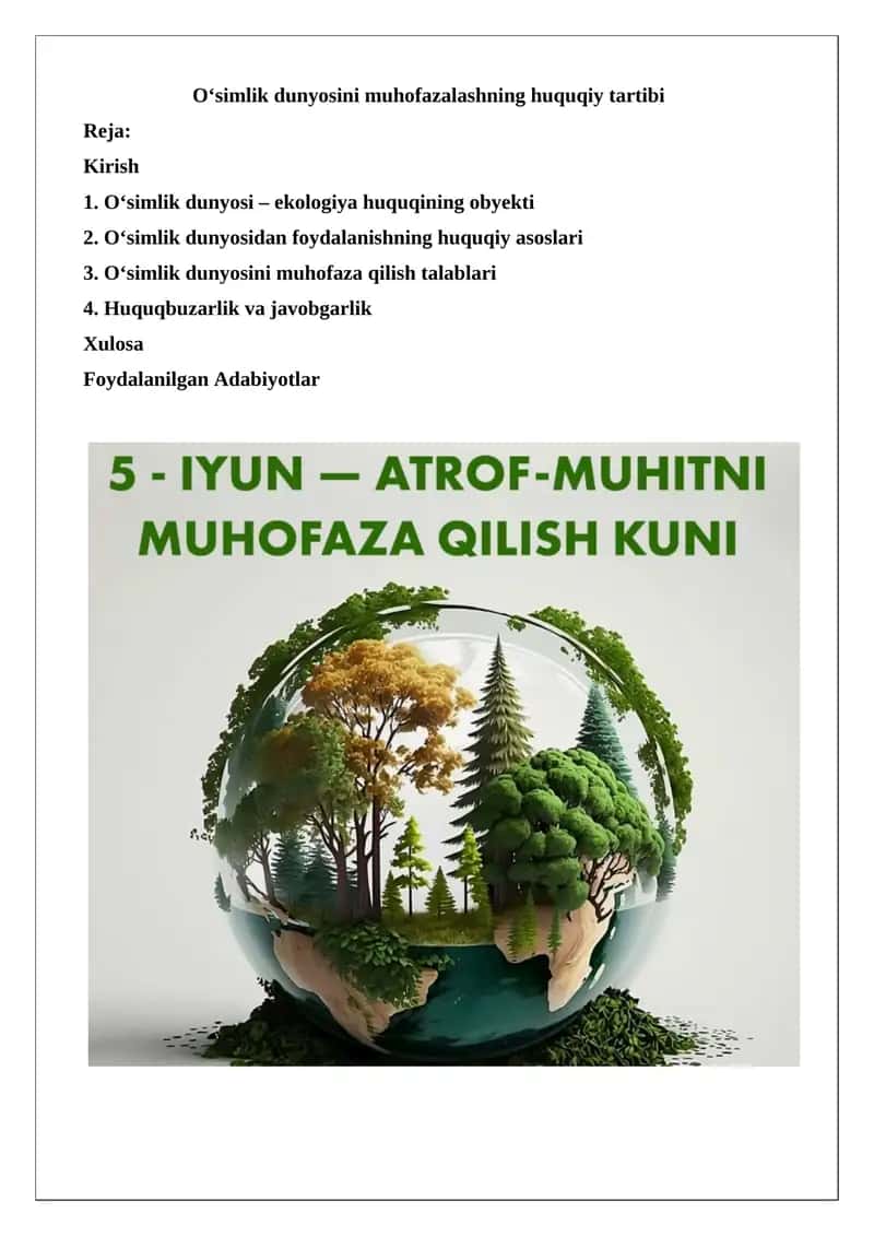 O‘simlik dunyosini muhofazalashning huquqiy tartibi