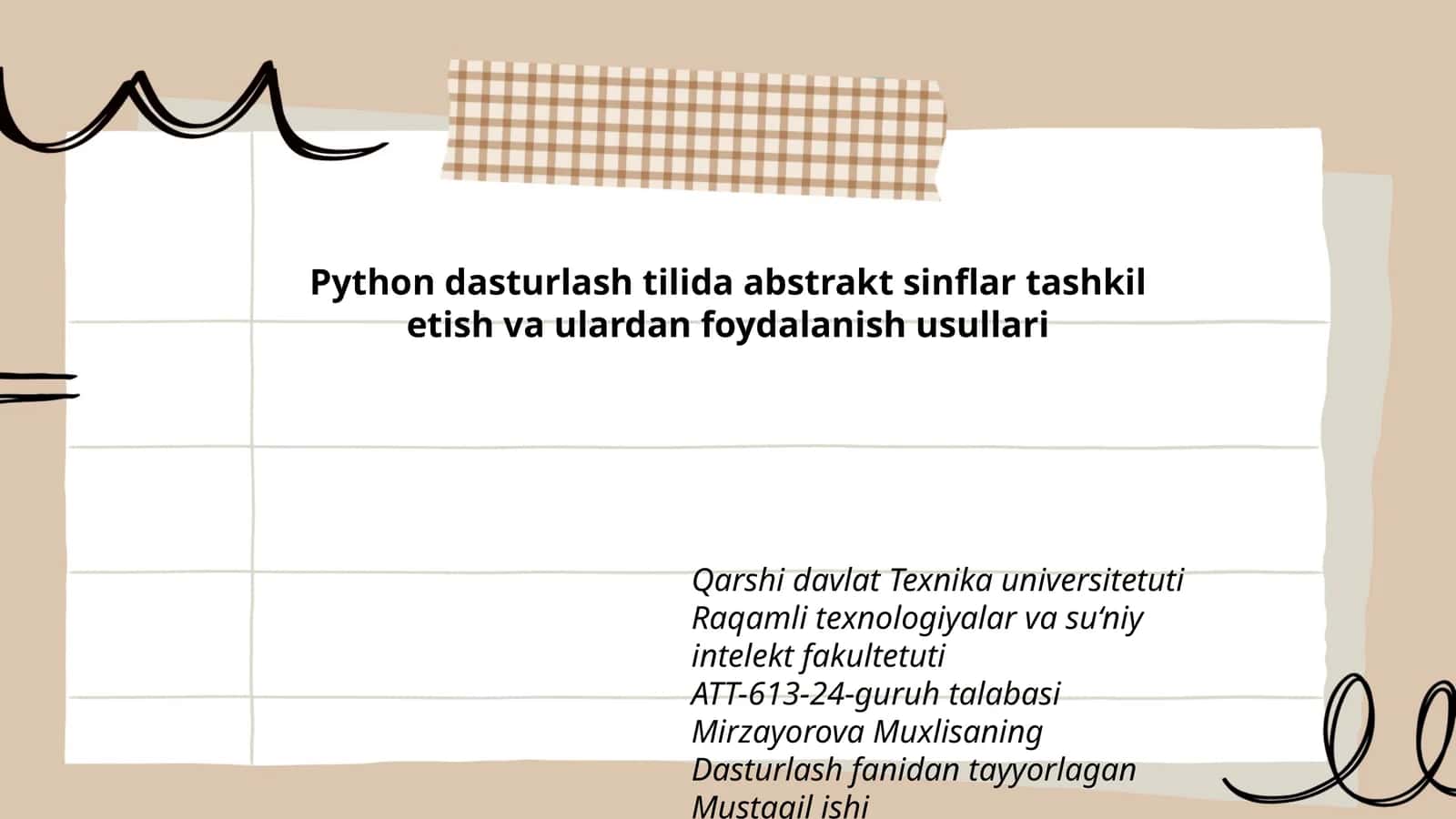 Python dasturlash tilida abstrakt sinflar tashkil etish va ulardan foydalanish usullari