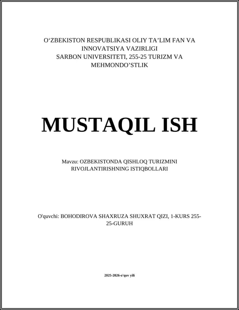 Oʻzbekistonda qishloq turizmini rivojlantirishning istiqbollari