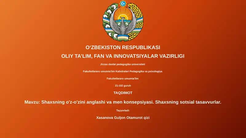 Shaxsning o'z-o'zini anglashi va men konsepsiyasi