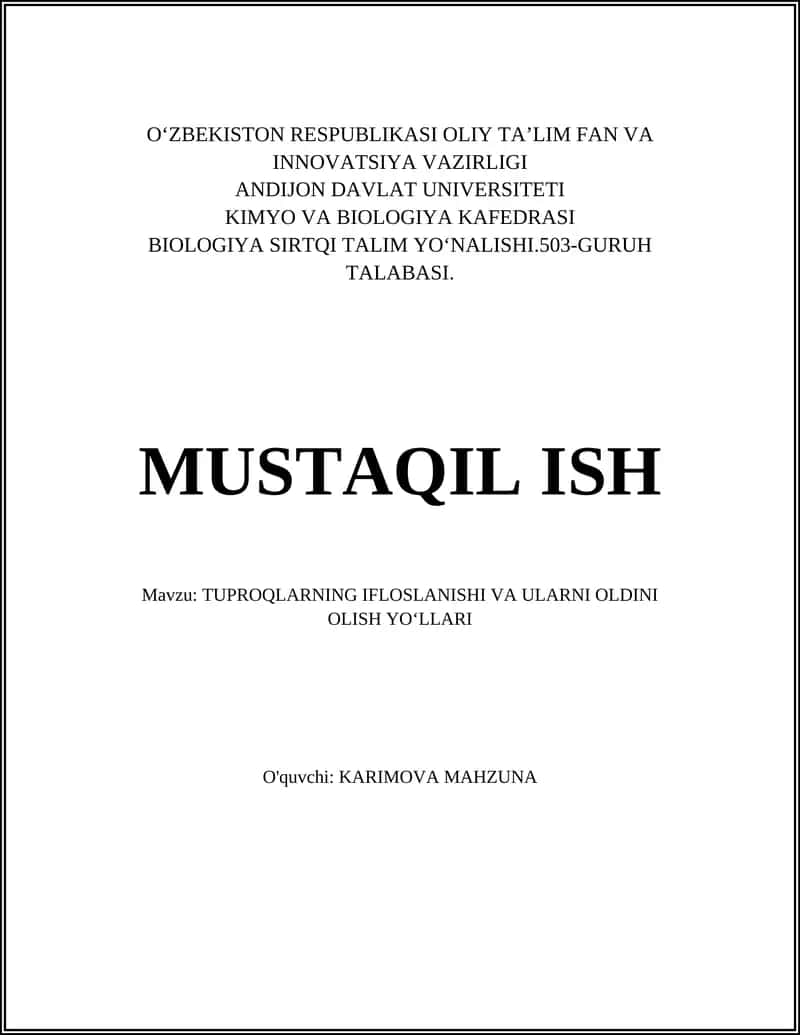 Tuproqlar Ifloslanishi va Ularni Oldini Olish