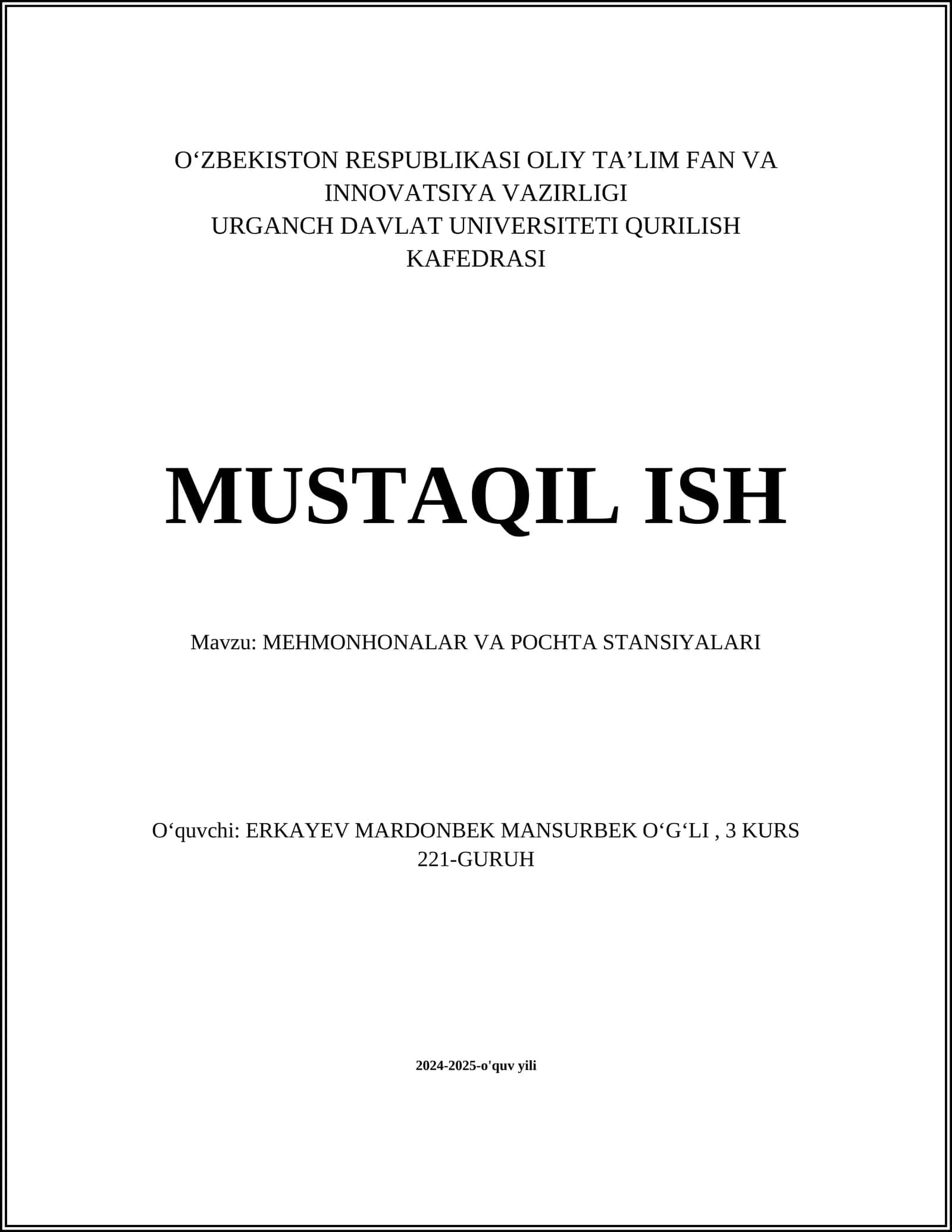 MEHMONHONALAR VA POCHTA STANSIYALARI