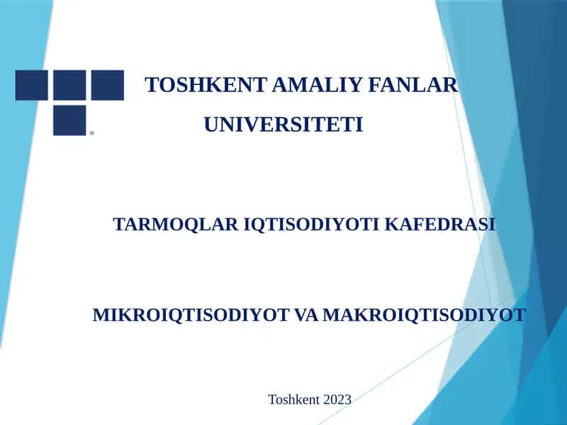 TARMOQLAR IQTISODIYOTI KAFEDRASI MIKROIQTISODIYOT VA MAKROIQTISODIYOT Toshkent 2023 5-мавзу. Индивидуал ва бозор талаби
