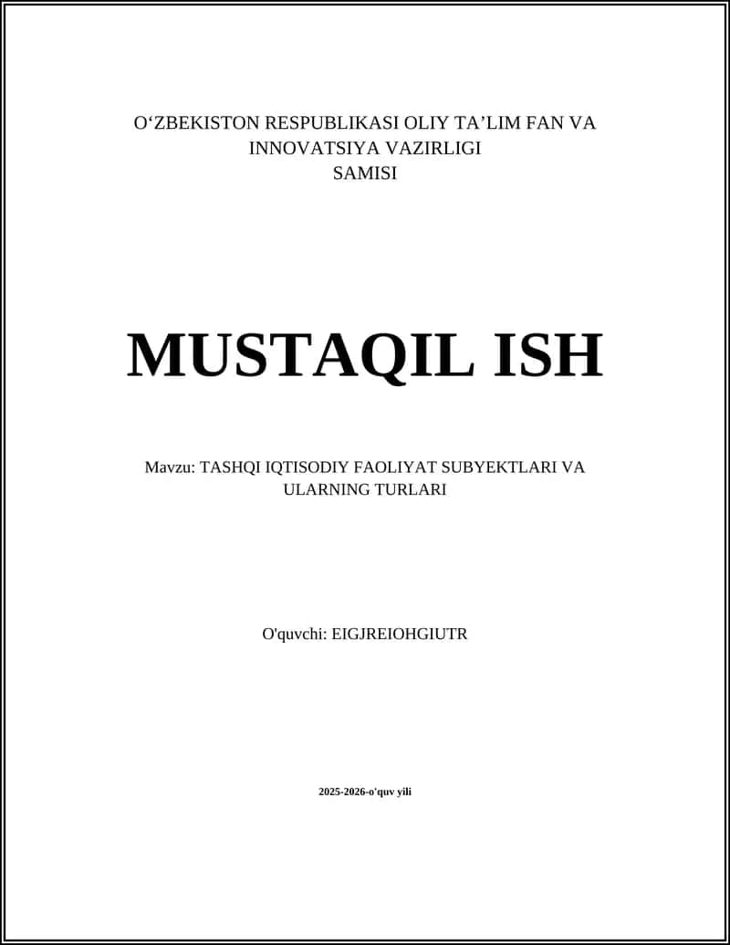TASHQI IQTISODIY FAOLIYAT