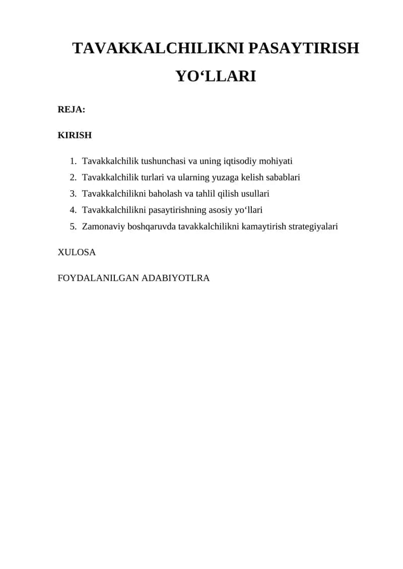 Tavakkalchilikni pasaytirish yo‘llari