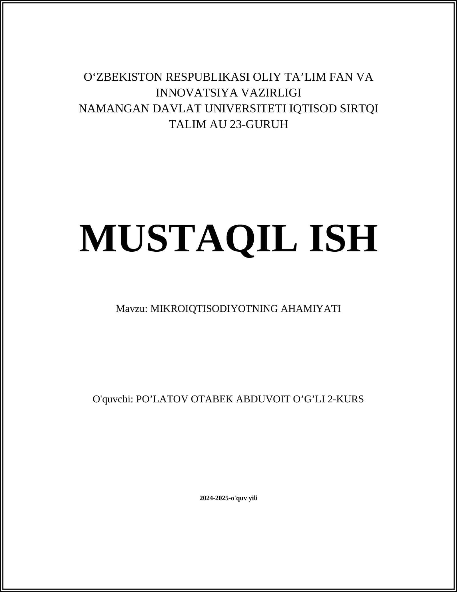 MIKROIQTISODIYOTNING AHAMIYATI
