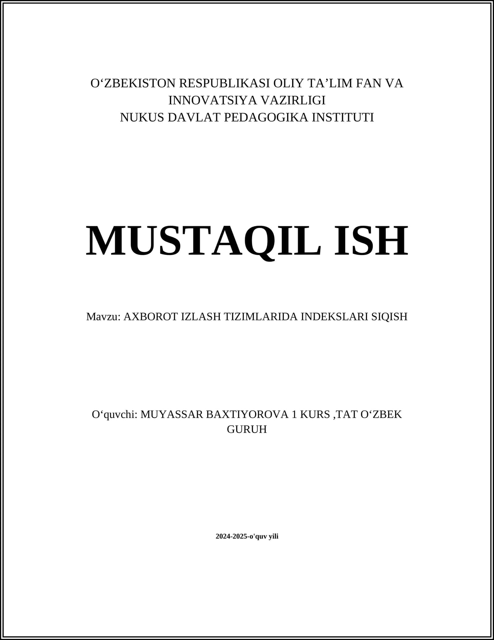 AXBOROT IZLASH TIZIMLARIDA INDEKSLARI SIQISH