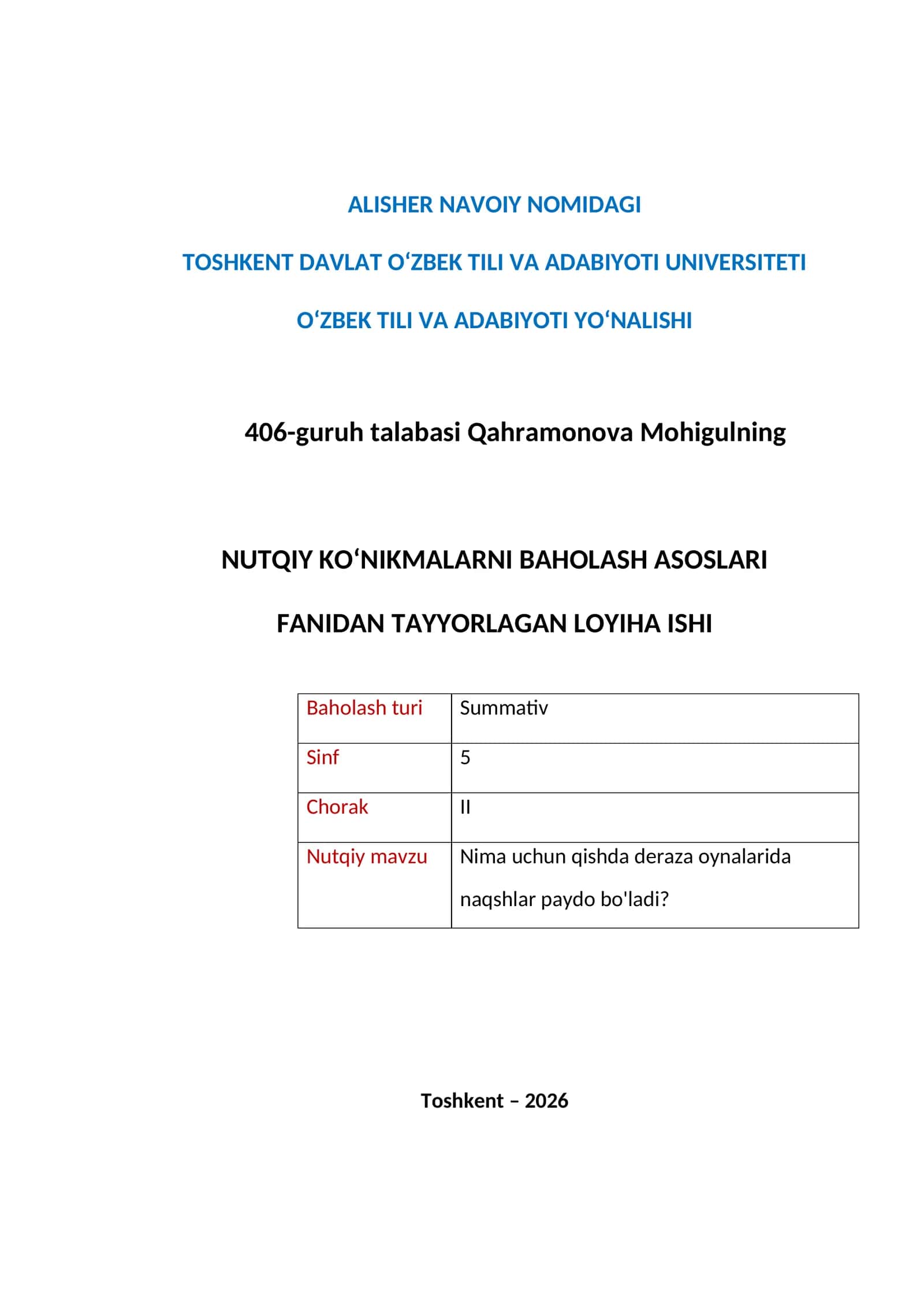 NUTQIY KO‘NIKMALARNI BAHOLASH ASOSLARI
