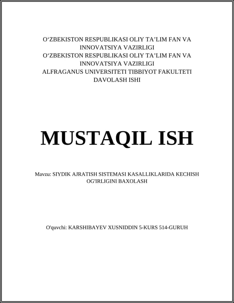 SIYDIK AJRATISH SISTEMASI KASALLIKLARIDA KECHISH OG'IRLIGINI BAXOLASH