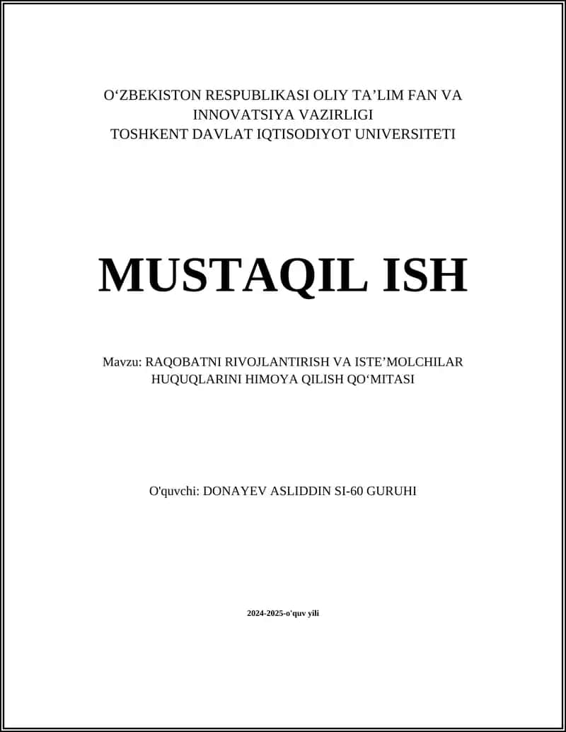 RAQOBATNI RIVOJLANTIRISH VA ISTEʼMOLCHILAR HUQUQLARINI HIMOYA QILISH QOʻMITASI
