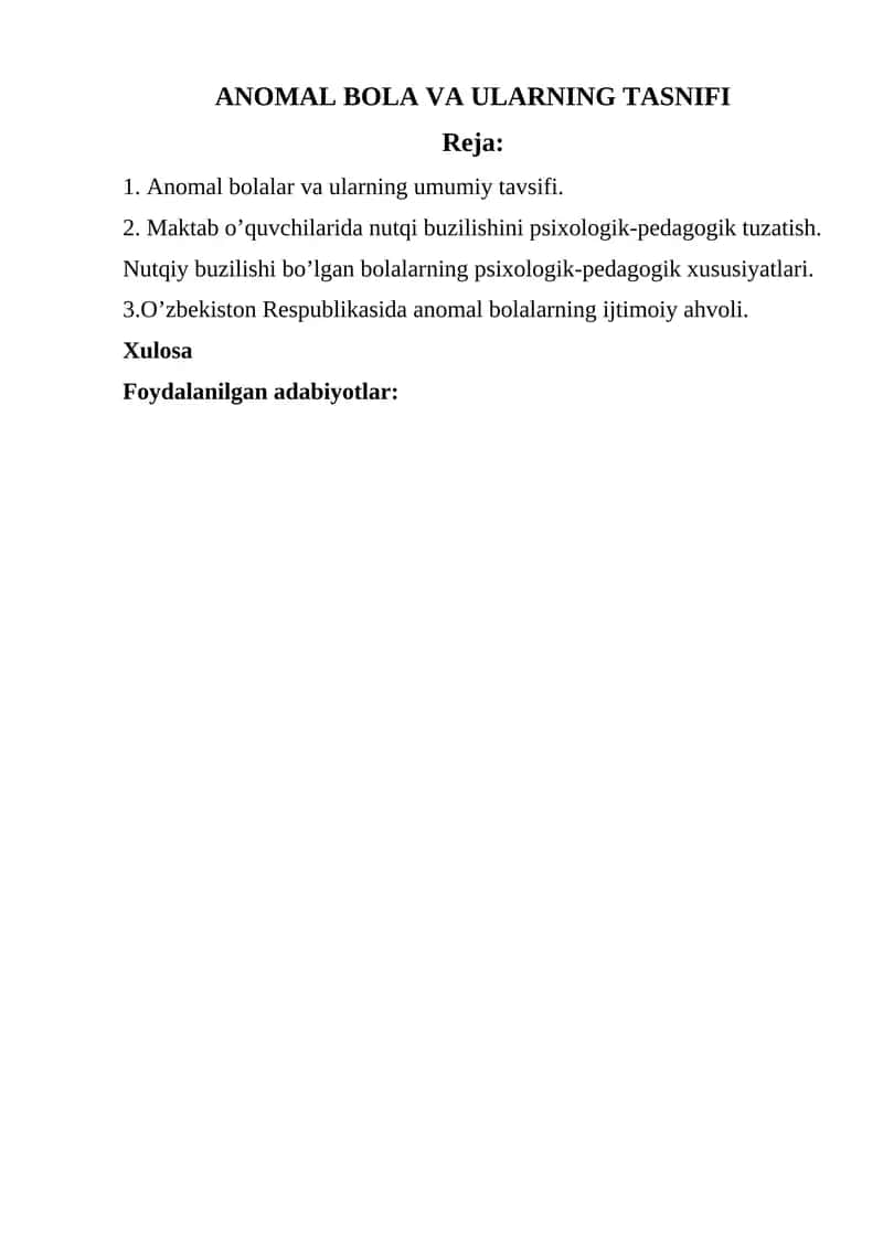 ANOMAL BOLA VA ULARNING TASNIFI