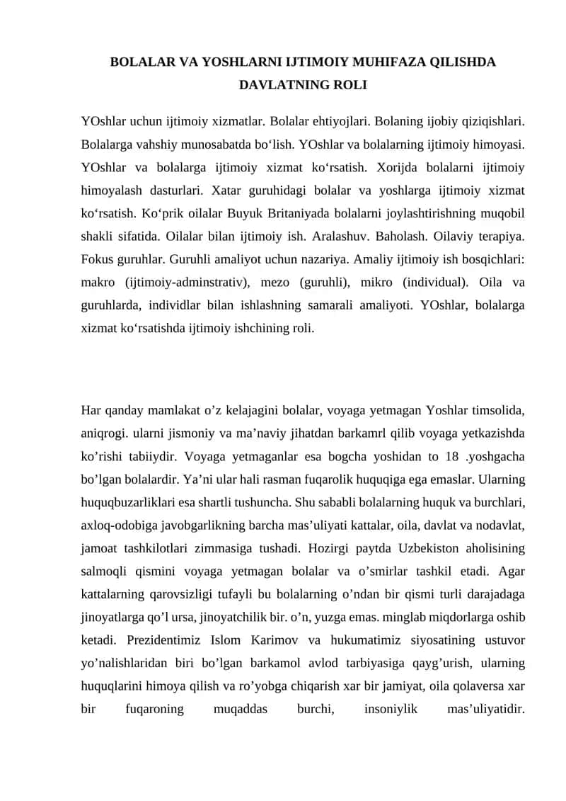 YOshlar uchun ijtimoiy xizmatlar