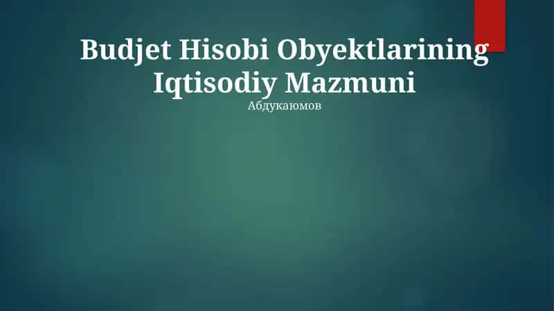 Budjet Hisobi Obyektlarining Iqtisodiy Mazmuni
